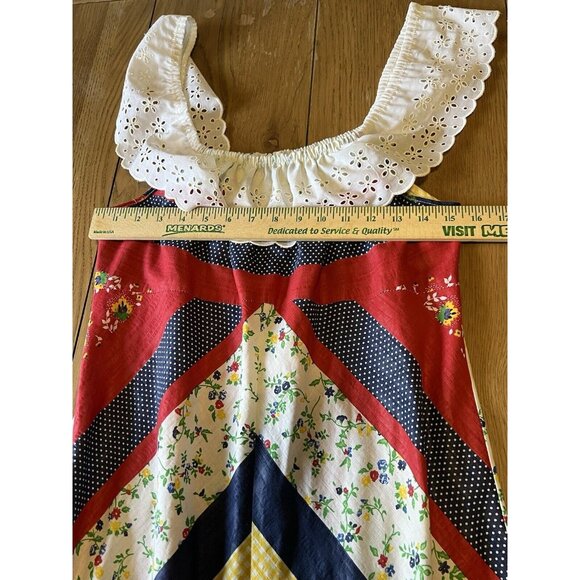 Lisanne Junior Patchwork Ruffle Neck Dress Size Measured Bohemian Hippie Maxi - Picture 4 of 10